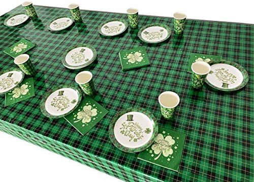 Miniatura 8 de Gatherfun Suministros para fiesta del día de San Patricio, platos de papel desechables, servilletas, vasos, mantel y pancarta para decoraciones de