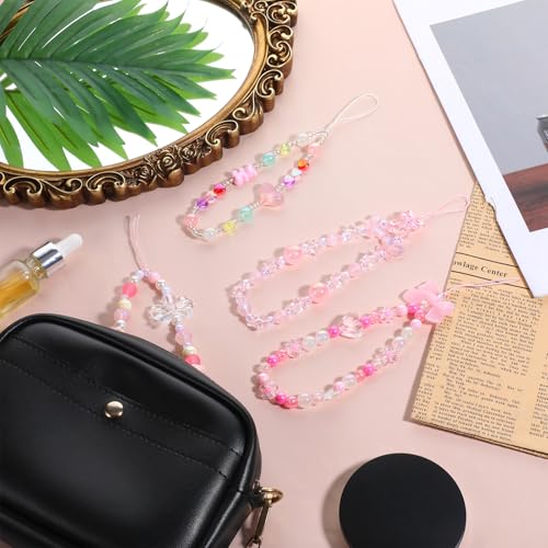 Styquenzer 4 Pcs Cute Phone Charm, Beaded Lanyard Strap Butterfly Bow Knot Heart Star Beaded Phone Charm Wrist Strap Cute Beadeds Phones Lanyard Aesthetic Y2K Pearl Beads Straps for Women - Thumbnail 7
