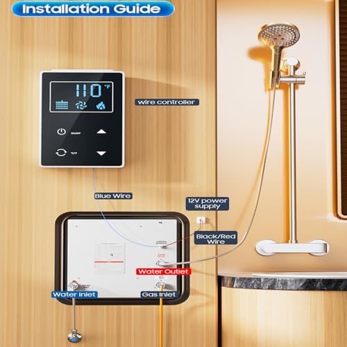 Tankless RV Water Heater, 12V DC, 55,000 BTU Propane, Remote Control, Instant Hot Water, 15x15in Door, Ideal for Camper Van Replacement, Efficient & Compact