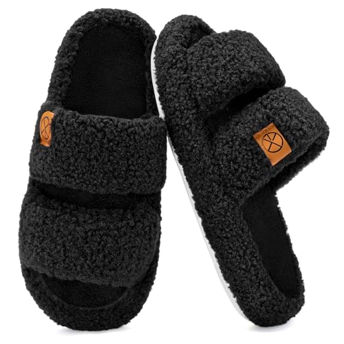 Women's House Slippers Open Toe Indoor Slippers Memory Foam House Shoes with Soft Fleece