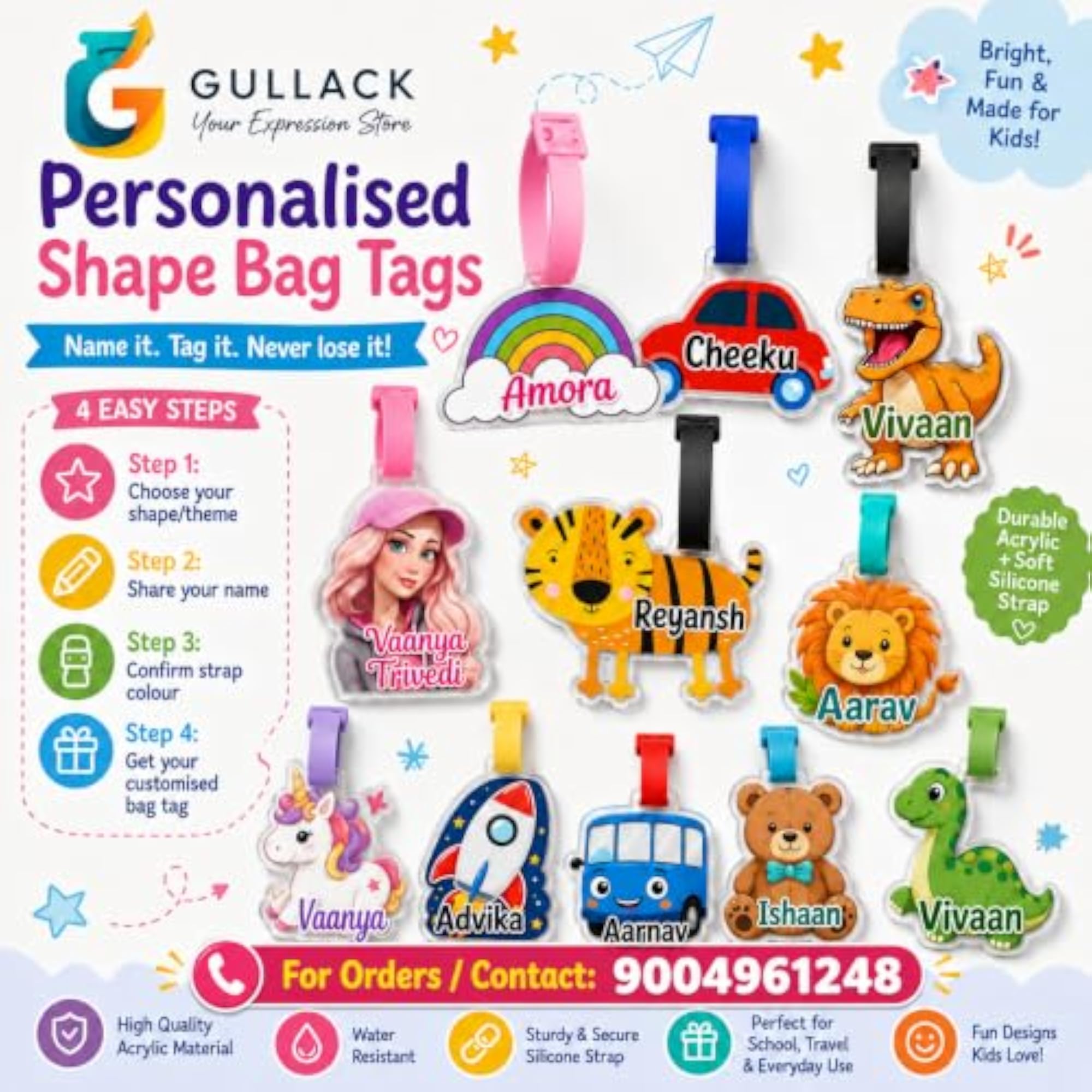 Gullack Personalized Acrylic Shape Bag Tag with Custom Name