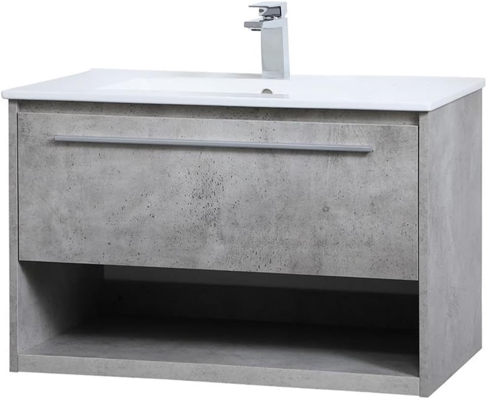 Elegant Decor Kasper 30" Single Porcelain Top Floating Bathroom Vanity in Gray