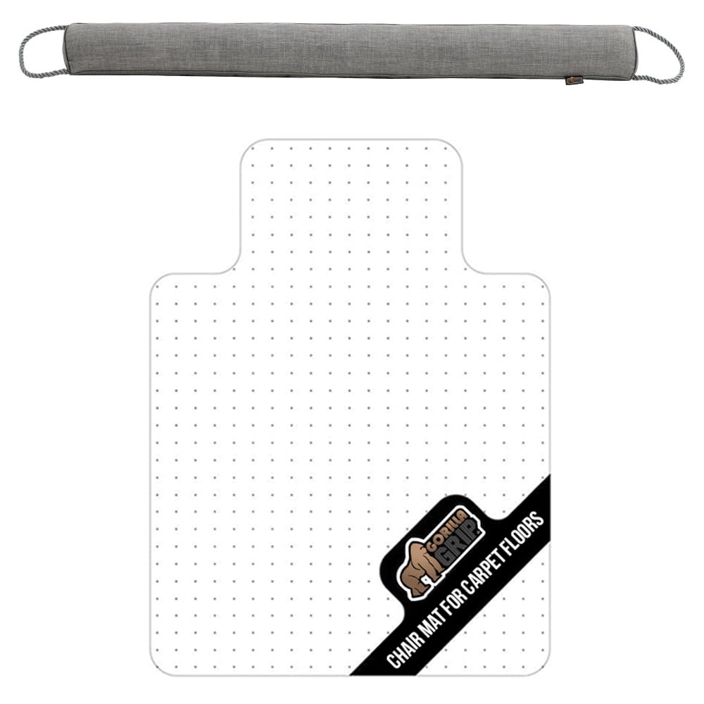 Gorilla Grip Heavy Duty Door Draft Stopper and Office Chair Mat for Carpet Floor, Stopper 32 in Gray, Easy Install, Mat Size 32.5x48 Clear, No Divot, 2 Item Bundle