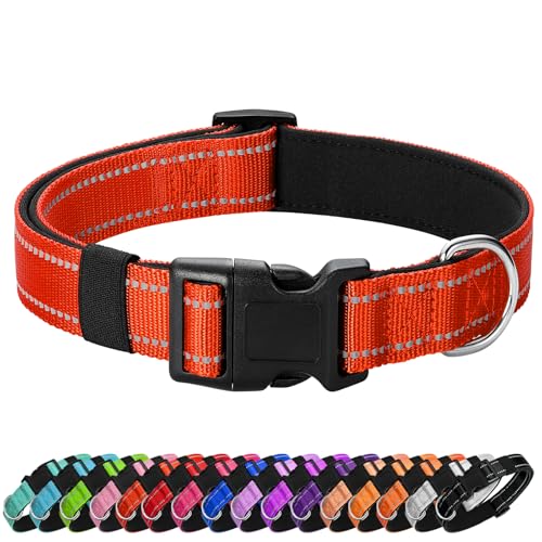 Image of Reflective Dog Collar, Adjustable Nylon for Medium Dogs,Tangerine