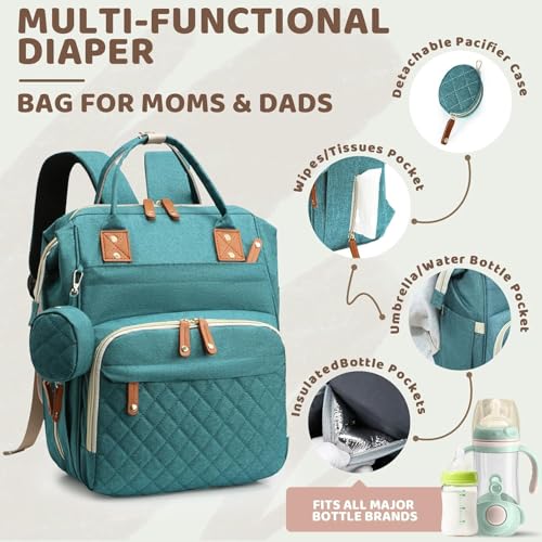 Image of Diaper Bag Backpack for Girls Boys: Green Toddler Diaper Bag with Changing Pad Baby Backpack Diaper Bag for Mon Dad Newborn Mochila Panaleras Bebe Nina Nino Baby Registry Search Essentials Must Haves