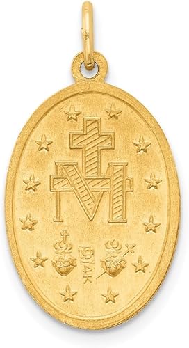Vista 4 de Colgante de medalla milagrosa ovalada 3-D de oro amarillo de 14 quilates (L- 0.96 pulgadas, W- 0.51 pulgadas), Metal, No es una piedra preciosa