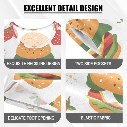 ALAZA Strawberry Hamburger White Pajamas Short Sleeve 2 Piece Sleepwear Top and Bottom Pajama Set Unisex4