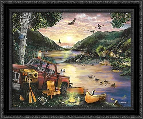 Wargo, Ed 36x28 Negro Decorado Lienzo Enmarcado Arte Impresión Título Lakefront Camping I