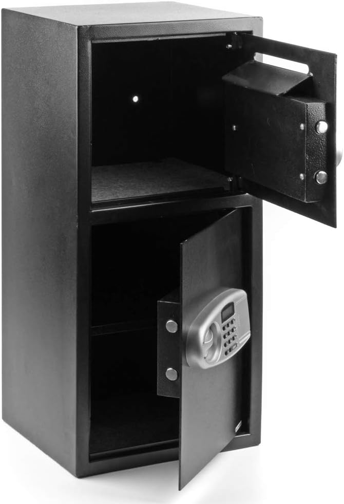 Safe Box Security Lock Box with Double Door and Keys,Safes Home Office Security Lock Digital Safe Depository Drop Box for Cash Valuable,Gun Storage