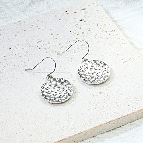 Sterling Silver Earrings, Hypoallergenic Handmade Earrings, 18Mm Disc Dangle Earrings, Circle Earrings For Women, Drop Earrings Fashion Trendy #TOP3