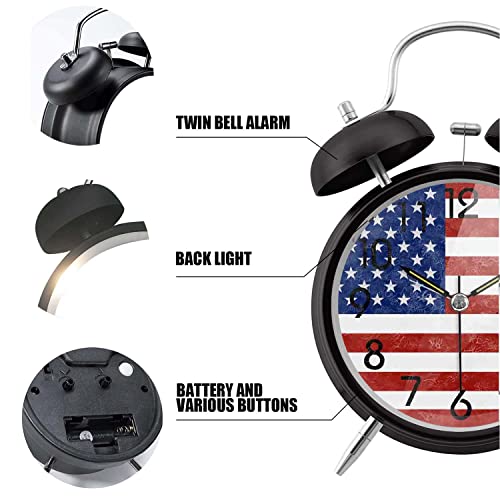Analog Alarm Clocks,Cute Small Fun Bell Alarm Clocks For Bedrooms,Kids,Heavy Sleepers,4 Inch，Usa Flag #TOP2