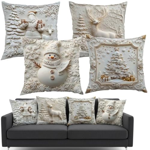 Juego de 4 fundas de cojín de Navidad, fundas de almohada decorativas con temática navideña para sofá y sofá, sala de estar, decoración del hogar (40 x 40 cm)