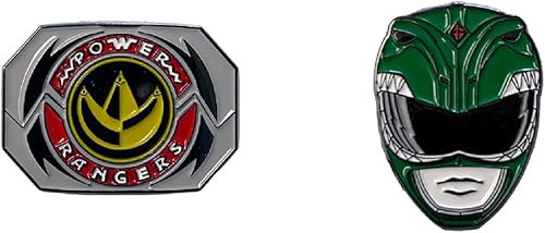 Miniatura 6 de Power Rangers Green Ranger - Máscara y emblema Tommy con licencia oficial de 2 pines esmaltados, color verde, blanco