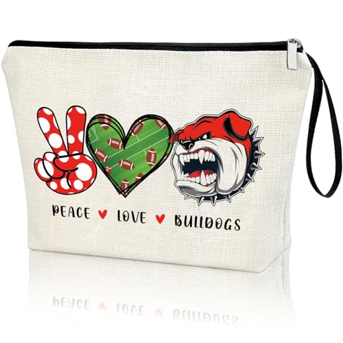 Virfuntaki Bulldogs Lover Gift Makeup Bag Gift for Bulldogs Lover Football Basketball Sports Gift Merch Bulldog Spirit Peace Love Bulldogs