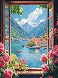 5D Diamond Painting Kit, DIY Diamant Painting Am Meer Bilder, Kleine Stadt Diamant Malen Nach Zahlen Basteln Erwachsene and Kinder Wohnungseinrichtung Wandregal Dekoration Geschenke 40x50cm y0l-813