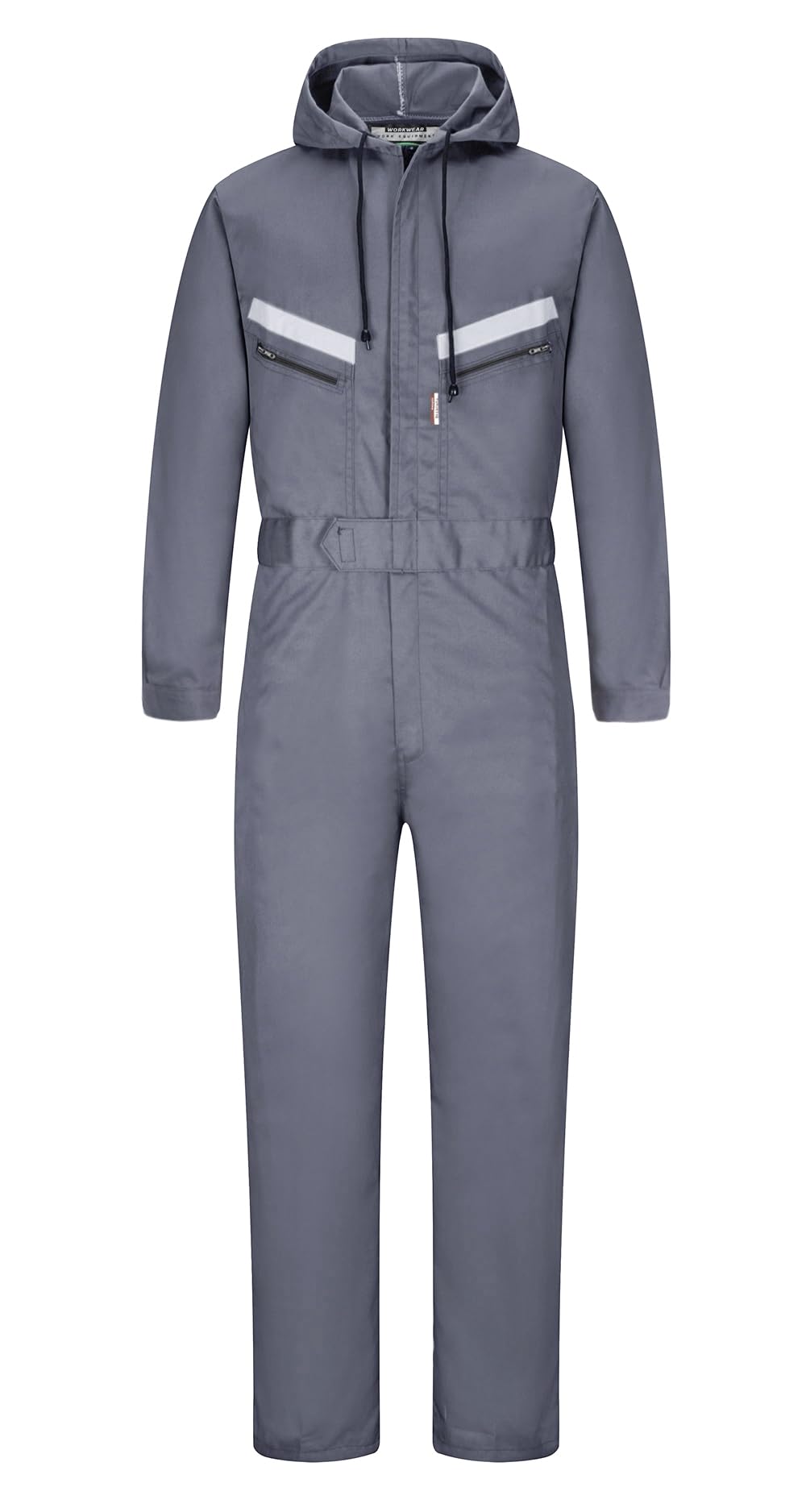Uomo Incappucciato Tuta da Lavoro Multitasche in Poliestere e Cotone Tuta da Lavoro con Elastico Salopette da Lavoro Uniforme con Tasche, Grigio, M