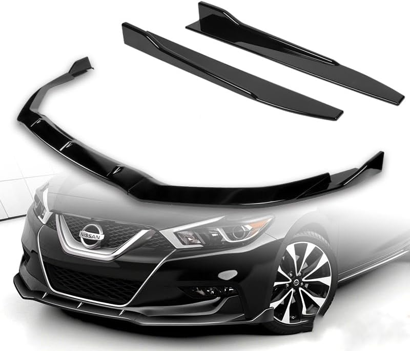 5pcs Combo Front Bumper Body Kit Lip + Side Skirt Extensions Diffuser Compatible with 2016-2018 Nissan Maxima 2017 (Painted Black)