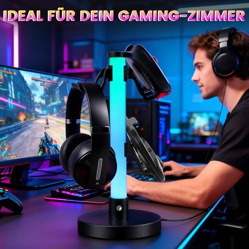 VCOM Headphone Stand with 17 Light Modes, Gaming Controller Holder with Remote Control, PC Gaming Accessories for Desk, Universal Organizer Headpsets/Xbox/PS5 Headset Stand Gamer gifts - Image 2