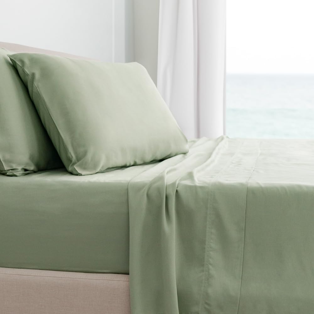 Cariloha Classic 4-Piece Twill Sheet Set | Sage | Queen | Viscose Material |Extra Soft, Cooling for Hot Sleepers, Corner Bands