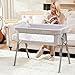 Nezmdi Baby Bassinet Bedside Sleeper Crib with Mattress 5-Level Adjustable Height, Breathable Mesh & Mosquito Net, Portable Folding Travel Cradle with Auto-Lock Wheels Light Grey