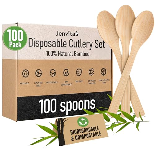 Bamboo Spoons Set - Biodegradable Reusable Cutlery