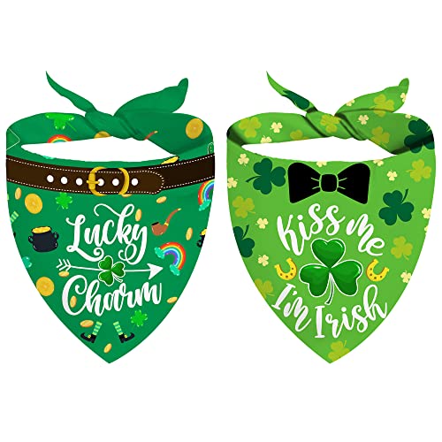 St Patricks Day Dog Bandana, Saint Patricks Small Dog Bandanas Gifts for Medium Dogs, Shamrock Clover Lucky Irish Adjustable Reversible Pet Scarf Handkerchief Bib Accessories for Puppy Dog Cat (2 pcs)