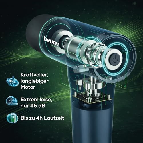 Beurer PowerReload Massagepistole, professionelle Triggerpunktmassage für Entspannung & Regeneration, kraftvolles Muskelmassagerät mit 5 Aufsätzen, 5 Intensitätsstufen, extrem leise & Akku bis zu 4h 3