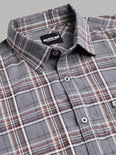 Image of Majestic Man Stylish Slim Fit Cotton Spread Collar Checked Casual Shirt for Men