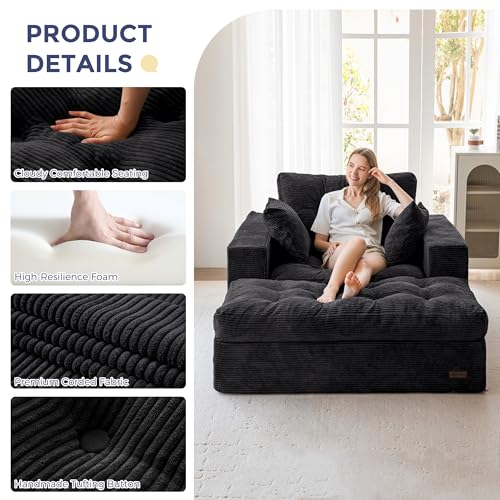 Image of MAXYOYO Sectional Sofa Couch and Chaise Lounge, L Shaped Modern Cloud Couch with Ottoman, Comfy Sofa with Layered Cushion, Tufted Upholstered Sleeper Chair for Living Room, No Assembly Required