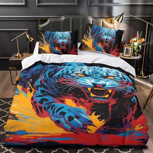 Housse de couette léopard impression 3D en microfibre parure 3 pièces avec fermeture éclair - 4
