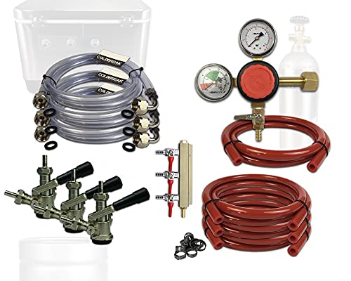 Coldbreak Jockey Box Dispensing Kit, 3 Tap, Includes: CO2 Regulator, 4' Air Lines, Sankey 'D' Beer Couplers (SS Probe), 6' Jockey Box Beverage Jumpers (SS Tailpieces), NO Tank