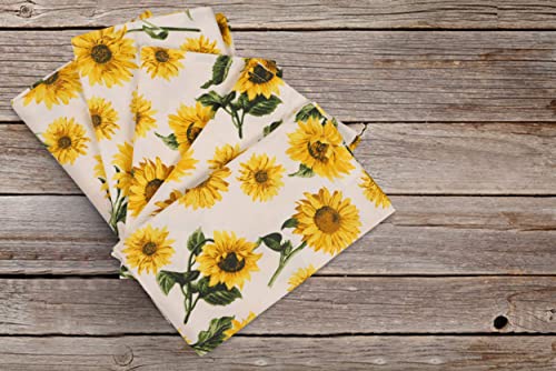 [20X20] Cloth Napkins Set Of 12 Cotton, Dinner Napkins Cloth Washable, Sunflower Print Premium Over Sized Cloth Napkins With Mitered Corners, Ultra Soft, Durable Hotel Quality #TOP1