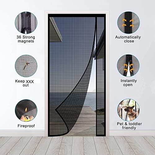Veanusiver Reversible Left Or Right Side Opening Magnetic Screen Door, Narrow Durable Fiberglass Mesh Curtain Hands Free For Patio thumb #5