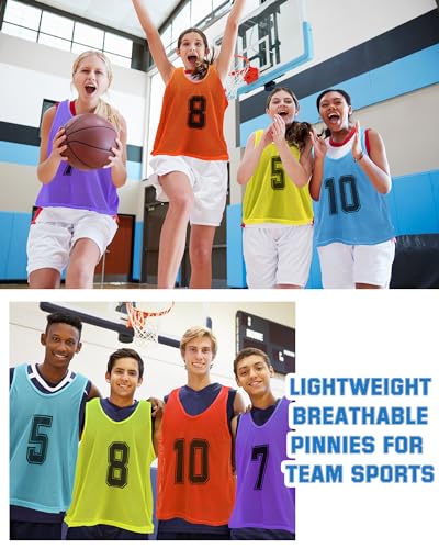 Image of Suhine 48 Pcs Adult Pinnies for Sport Soccer Nylon Mesh Scrimmage Vest Mesh Basketball Football Team(Cute Color,XXL)