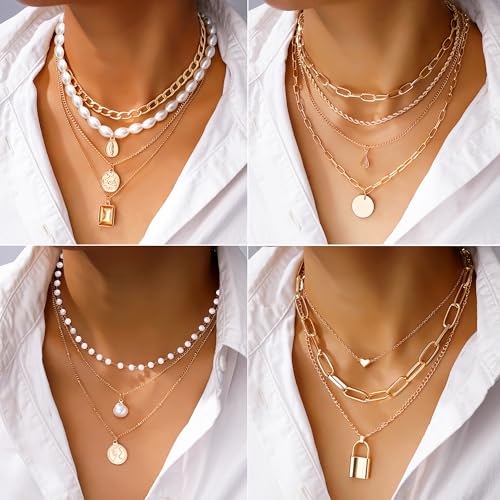 Image of FAXHION 68 Pcs Gold Jewelry Set for Women with 7 Necklace, 17 Bracelet, 5 Hoop Earrings, 15 Stud Earrings, 24 Knuckle Rings for Women Jewelry Set for Women Gift