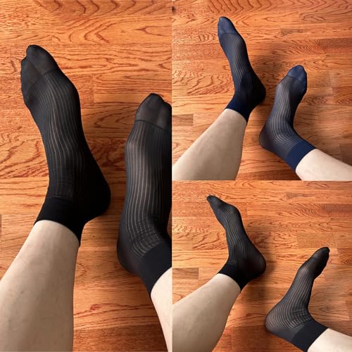 Socks,Mens Thin Dress Socks Silk Sheer Formal Business Socks Soft Nylon Short Tube Suit Socks Striped Ankle Socks4