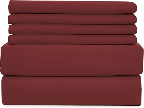 Soft Bedding - Juego de sábanas de 6 piezas, 1800 hilos, bolsillo profundo, resistente a las arrugas y a la decoloración, color borgoña, tamaño