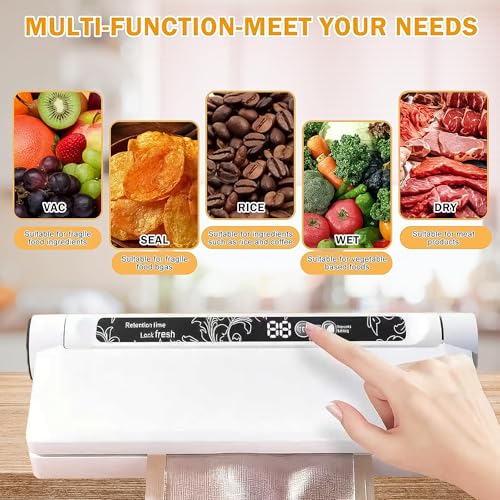 Image of Food Saver Vacuum Sealer Machine - 75KPA Powerful Vacuum Sealer for Food with 20 Bags, Compact Food Vacuum Sealer Machine w /Digital Timer, Easy to Use for Home Kitchen