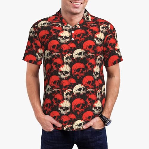 Red and White Skull Print Polo Shirts for Men-Funny Golf Shirts for Mens Short Sleeve Polos Polo T Shirts3