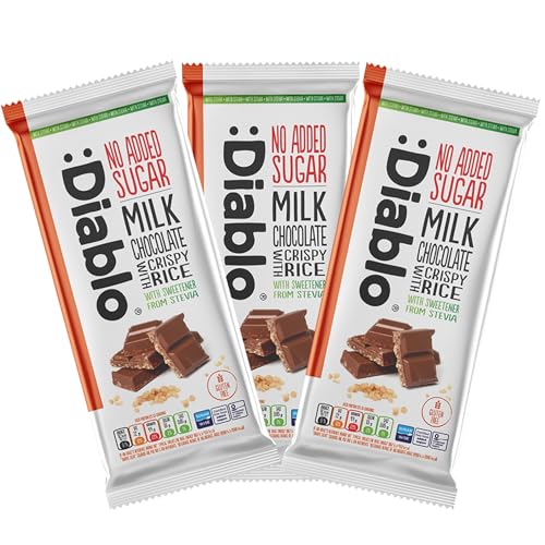 Image of Diablo No Added Sugar Chocolate Bar – Milk Chocolate with Crispy Rice, Sweetened with Stevia, Gluten Free, Ideal for Any Occasion, Birthdays, Valentines, or Gift Hampers, 75g (Pack of 3)