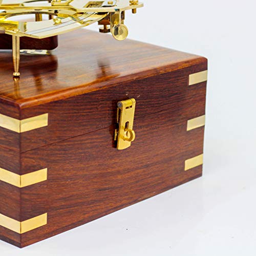Nagina International Pirate's Nautical Ship Decor Brass Polished Sextant With Decorative Anchor Inlaid Wooden Case | Maritime Replica Collectibles Decor #TOP4