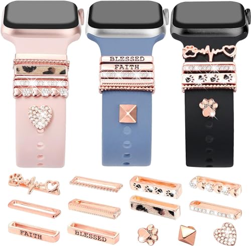 JR.DM 13 Stück Watch Armband Charms kompatibel mit Apple Watch Armband 38mm 40mm 41mm 42mm 44mm 45mm 46mm Metall Diamant Dekorative Bling Schmuck für iWatch-Series 10 9 8 7 6 5 4 3 2 1 (Ohne Armband)