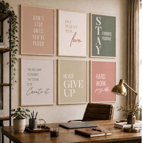 Image of kotart Motivational Quotes Wall Paintings With Rectangular Frame - Framed Painting For Living Room, Bedroom, Office Decor - Set Of 6 (10X13 Inches, A), Brown