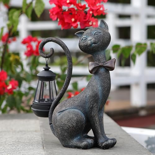 REYISO Cat Outdoor Statues with Solar Garden Light