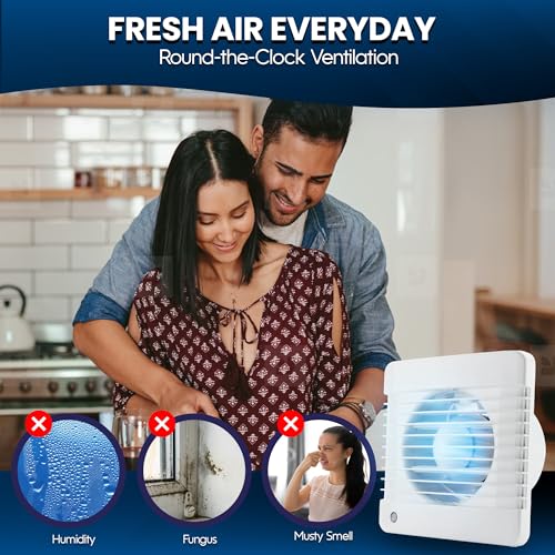 VENTS Silenta 100mm (4-Inch) Diameter Bathroom Extractor Fan with Light Switch Activation. Outer size 157x159x21mm. Low energy consumption - White - 5
