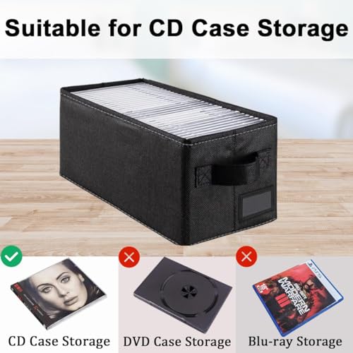 CD Storage Boxes - 4 Pack CD Storage Case - 14.2" x 6.3" x 5.5", Holds 34 CD Cases, Desktop or Closet CD Case Holder, Can Also Store Toys | Papers | Cards | Socks
