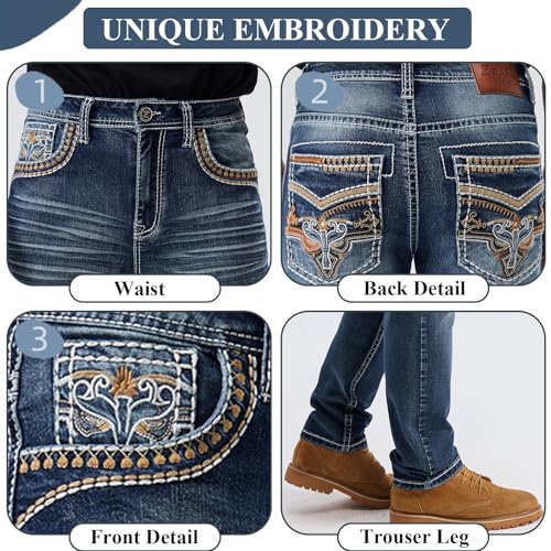 Men's Relaxed Straight Fit Jeans with Comfort Flex Classic Pants for Men Straight Leg Casual Embroidered Jeans2