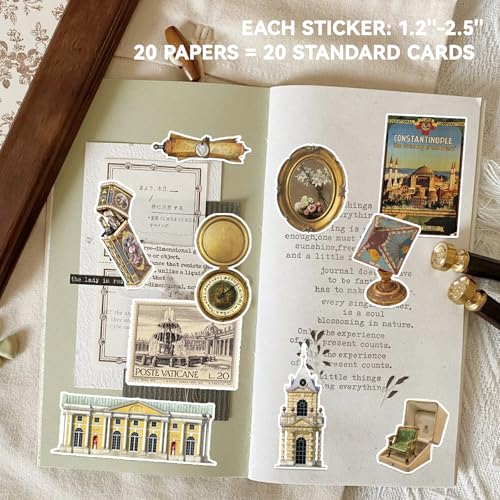 Image of 52 Sheets World Travel Stickers & Scrapbook Paper Set - Vintage Travel Themed for Scrapbooking Journaling Junk Journal Planner - Retro Adventure Stickers for DIY Crafts
