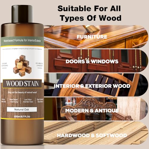 Wood Stain - Stain for Wood - Natural Stain for Furniture - Water Based | Fast Drying, Low Odor - Outdoor & Indoor Paint for Paneling, Cabinets and More - 6.7oz (Natural Oak) - Thumbnail 6