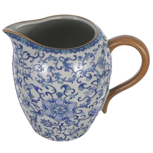 LIFKOME Brocca in Ceramica Blu E Bianca Per Latte Con Manico Versatore Per Caffè E Tè Design Retrò Elegante